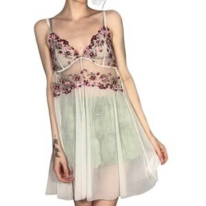 Floral Lace Embroidered Sheer Babydoll Lingerie Top